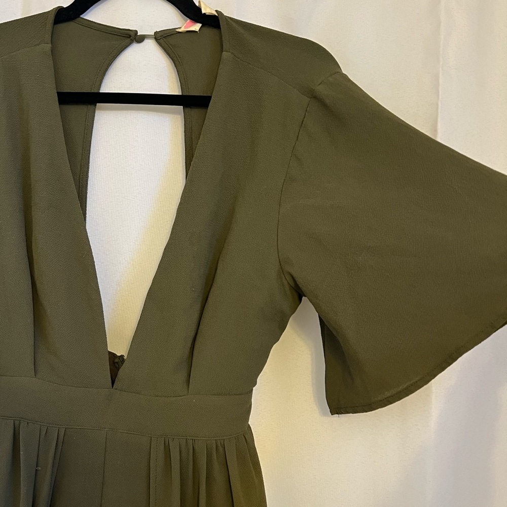 Olive Green Romper with Long Cape Skirt - Picture 5 of 8
